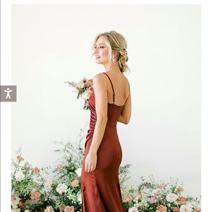 Rory satin bridesmaid dress French blue color from Revelry size 12 petite maxi